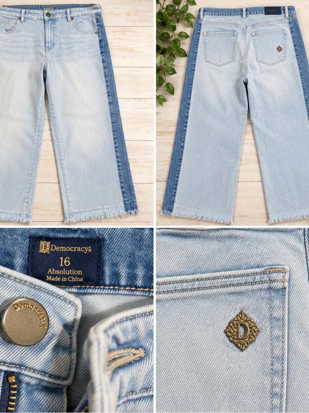 Democracy Two-Tone Light Blue Crop Jeans with Dark Blue Side Stripe